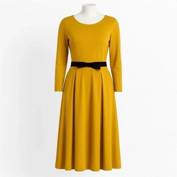 Anthropologie Velvet Belted Midi Dress Size M Yellow Long Sleeve Western Preppy - Picture 1 of 10